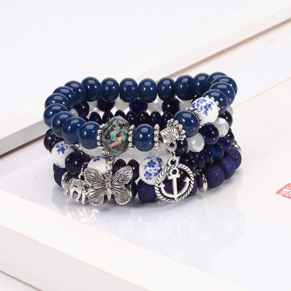 2022 Bohemian Butterfly Ship Anchor Elephant Pendant Multi-layer Bracelet Wholesale Bracelet Factory New Style Bracelet