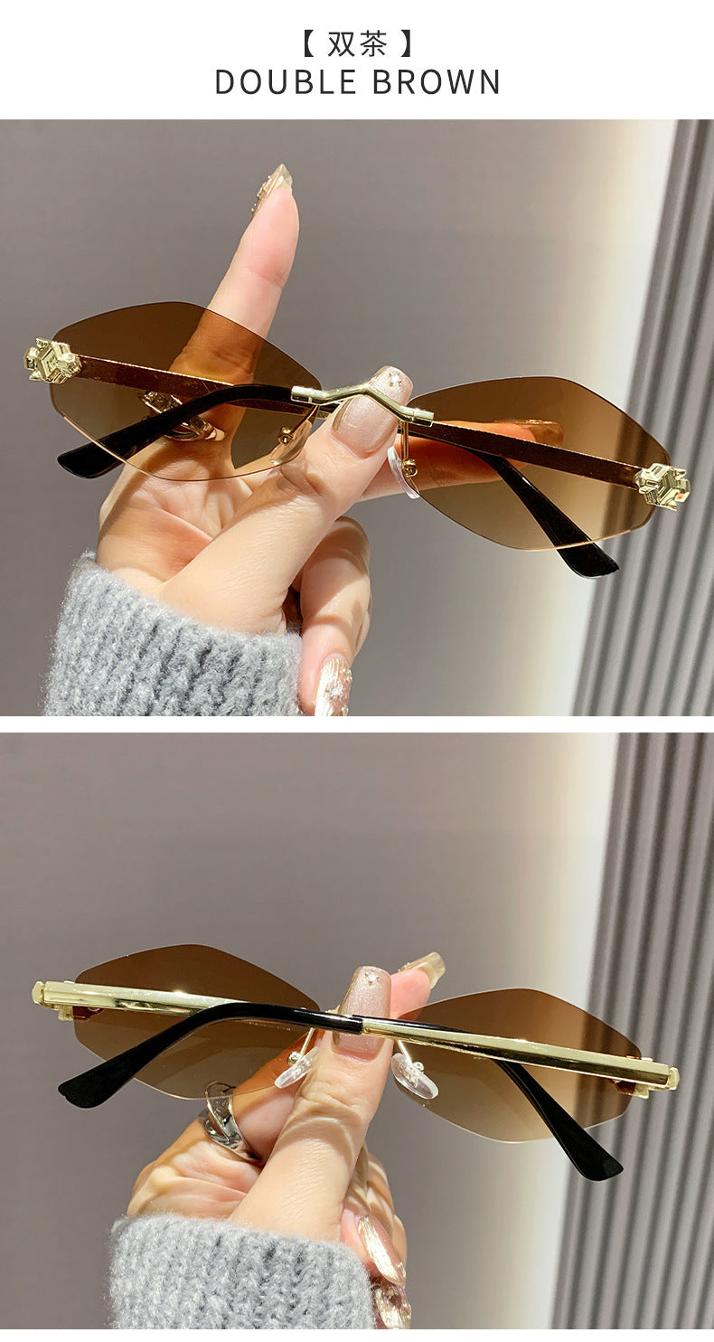 Frameless diamond personality sunglasses 2024 new sunscreen European and American trend sunglasses high sense sunglasses ladies