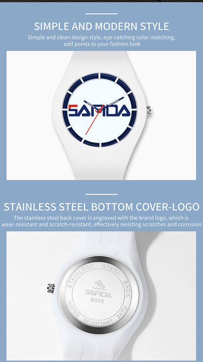 SANDA Outdoor Sports Watch Simple Waterproof Men's and Women's Fashion Quartz Watch Silicone Tape Casual Student Quartz Watch