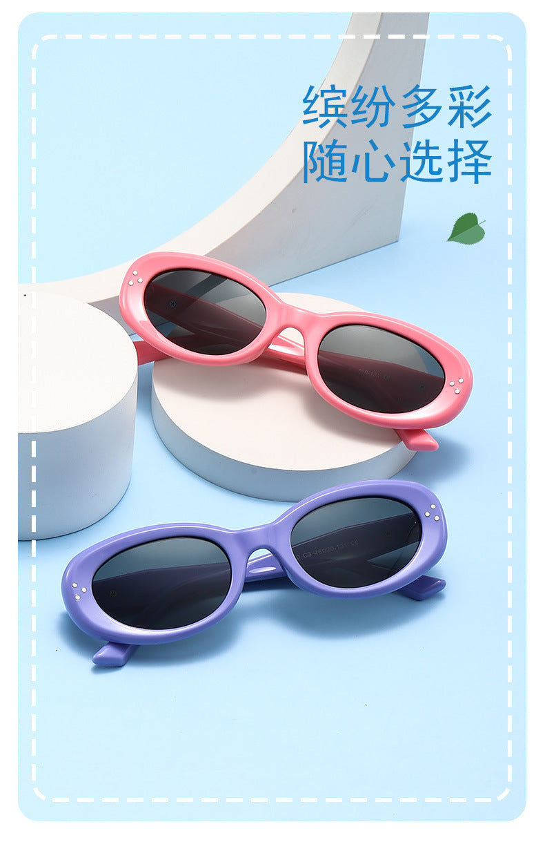2024 new fashion rice nail polarized children's sunglasses silicone oval small frame sunscreen baby sunglasses 7-130