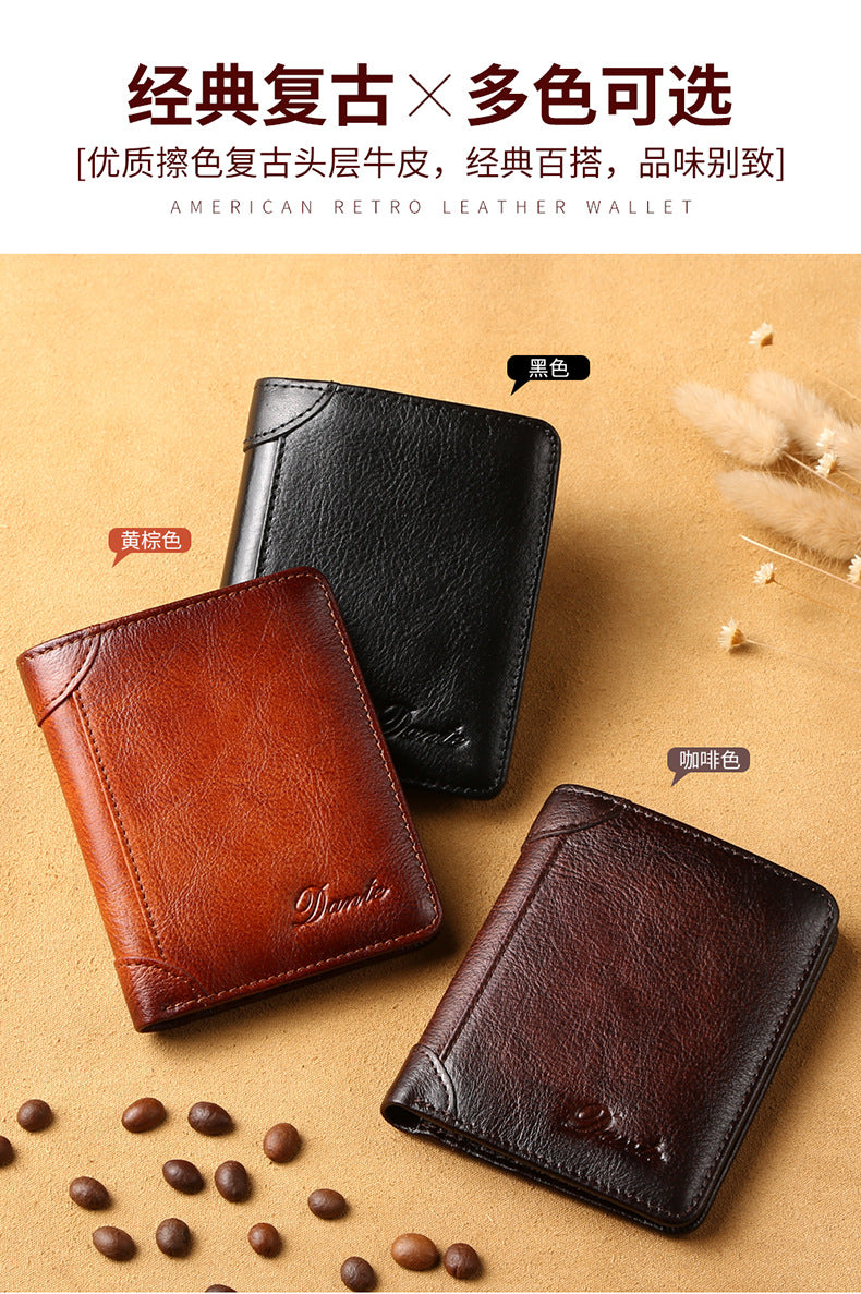 New Men's Wallet 20% Discount Vertical Top Layer Cowhide Anti-theft Credit Card Degaussing Leather Wallet Cross-border Explosive Wallet