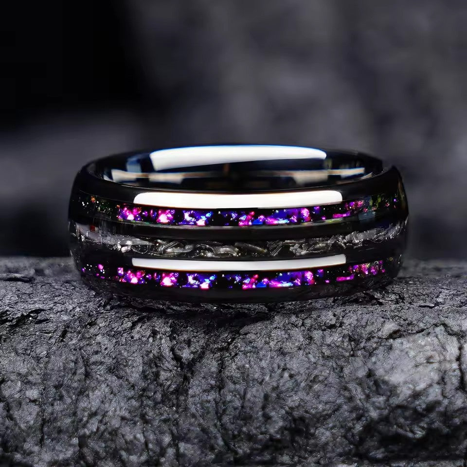 Cross-border explosions stainless steel ring three slot inlaid obsidian high sense of niche ring in stock a batch