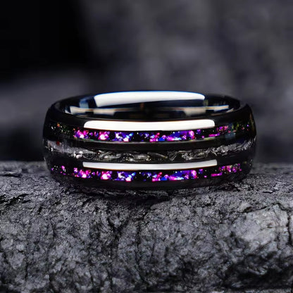 Cross-border explosions stainless steel ring three slot inlaid obsidian high sense of niche ring in stock a batch
