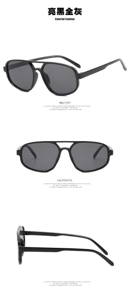 Trendy Oval Double-Bridge Sunglasses 2022 New Fashion Simple Retro Internet Celebrity Sunglasses for Women