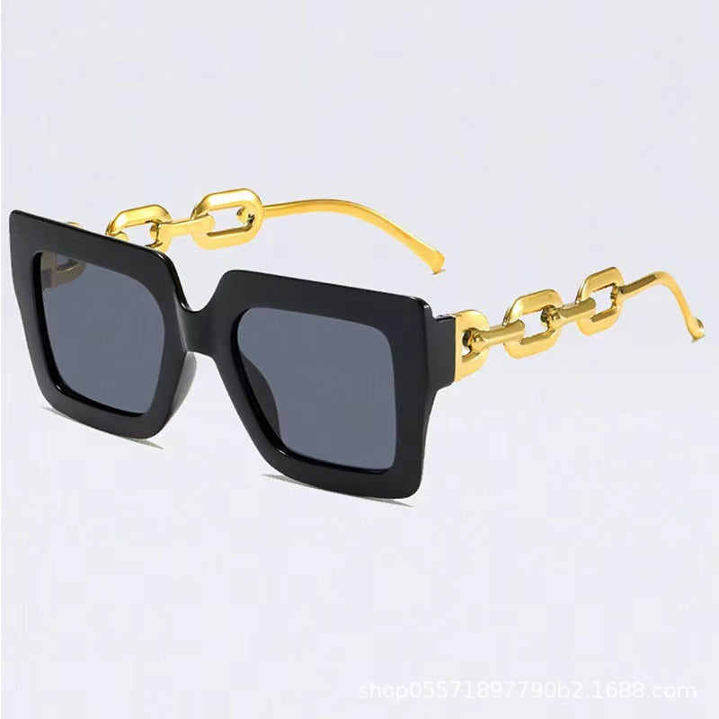 New Cross-Border Chain Anti-Uv Sunglasses European and American Fashion Square Frame Women's High-End Sun Light Luxury Style Square
