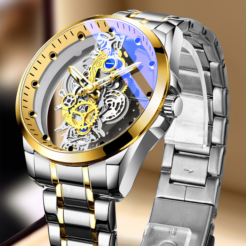 Cross-Border Dropshipping New Double-Sided Hollow Fully Automatic Movement Non-Mechanical Watch Tourbillon Watch Men's Waterproof