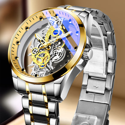 Cross-Border Dropshipping New Double-Sided Hollow Fully Automatic Movement Non-Mechanical Watch Tourbillon Watch Men's Waterproof