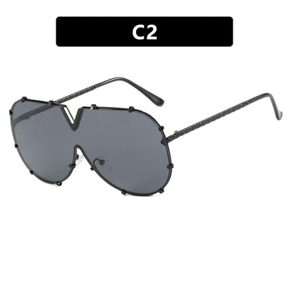 Fashion Metal One-Piece Sunglasses 2024 New Cross-Border European and American V Large Frame Sunglasses Ins Internet Celebrity Sunglasses