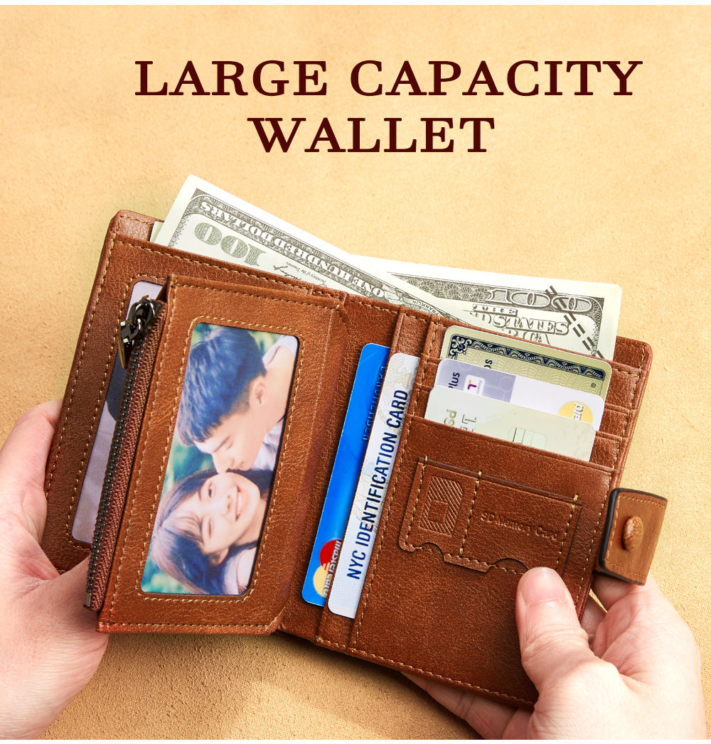 Men's wallet wholesale leather zipper short retro wallet RFID anti-theft foreign trade leather wallet manufacturers processing