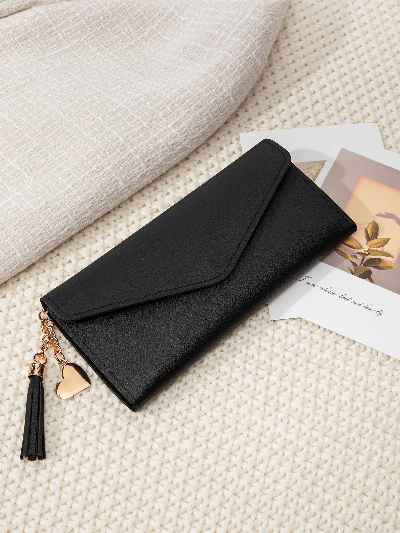 Korean Style Simple Three-fold Women's Long Wallet Fashionable Tassel Pendant Clutch Small Group Portable Multi-functional Coin Purse