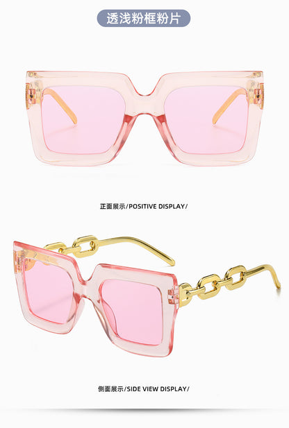New Cross-Border Chain Anti-Uv Sunglasses European and American Fashion Square Frame Women's High-End Sun Light Luxury Style Square