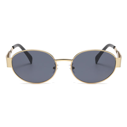 New Metal Oval Sunscreen Sunglasses Cross-Mirror European and American Ins Xiaohongshu Same Style Sunglasses Amazon Hot Selling