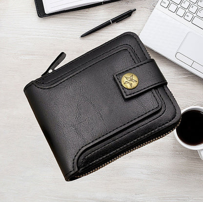 Foreign trade men's wallet short card bag one retro horizontal zipper men's wallet factory wholesale wallet