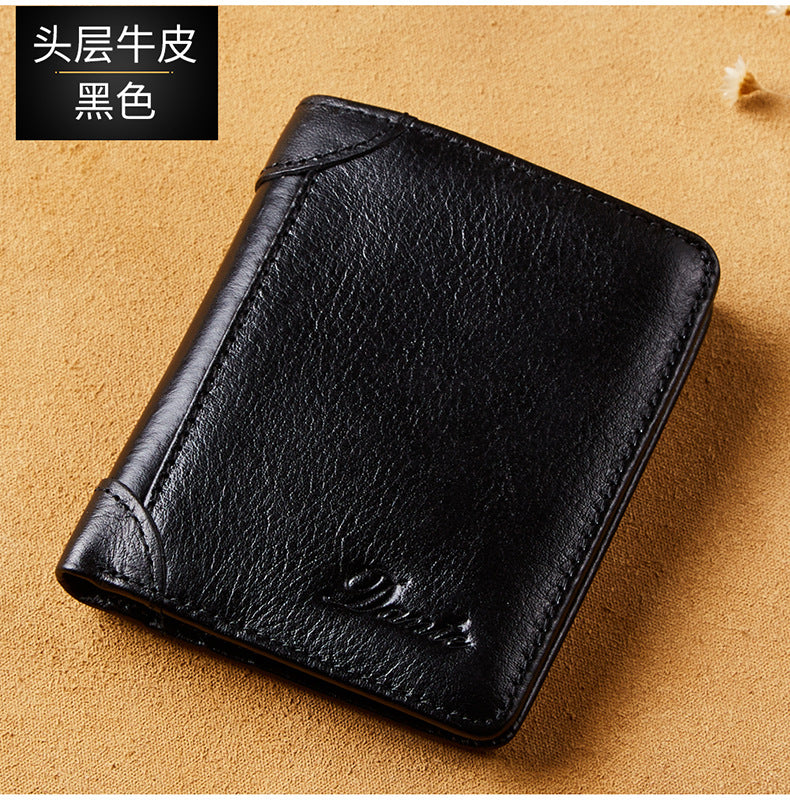 New Men's Wallet 20% Discount Vertical Top Layer Cowhide Anti-theft Credit Card Degaussing Leather Wallet Cross-border Explosive Wallet