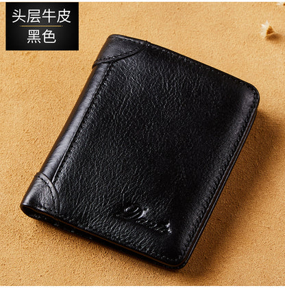 New Men's Wallet 20% Discount Vertical Top Layer Cowhide Anti-theft Credit Card Degaussing Leather Wallet Cross-border Explosive Wallet