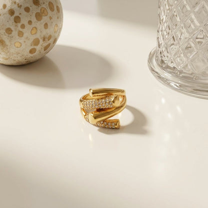 Minimalist Style No Letter Titanium Steel Ring, Multi-Layer Twisted Geometric Interwoven Diamond-Encrusted Ring Jewelry