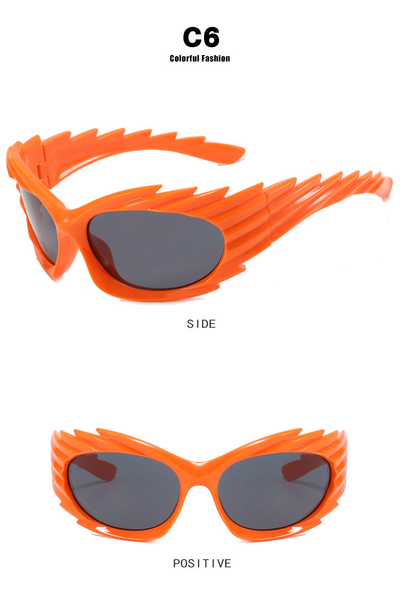 Barbed Hedgehog Sunglasses Y2K European and American Personalized Wings Cycling Sunglasses Concave Shape Ins Trendy Sunglasses for Women