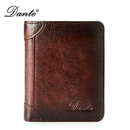 New Men's Wallet 20% Discount Vertical Top Layer Cowhide Anti-theft Credit Card Degaussing Leather Wallet Cross-border Explosive Wallet