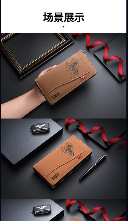 New crazy horse leather men's wallet European and American retro style PU zipper bag fashion short card bag change bag wholesale