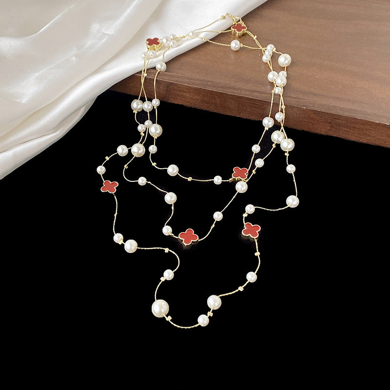 Light Luxury and High-End Multi-Layered Pearl Sweater Chain, Feminine, Simple, Long Autumn and Winter Necklace, Alloy Accessories, Jewelry