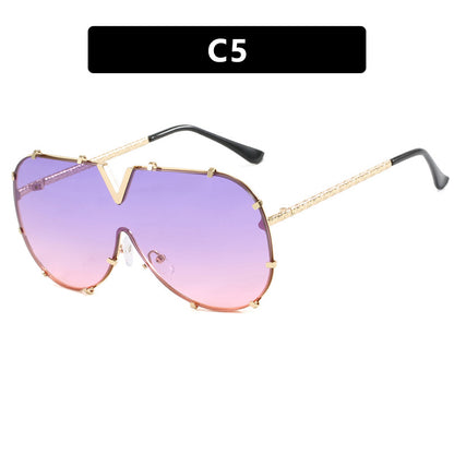 Fashion Metal One-Piece Sunglasses 2024 New Cross-Border European and American V Large Frame Sunglasses Ins Internet Celebrity Sunglasses