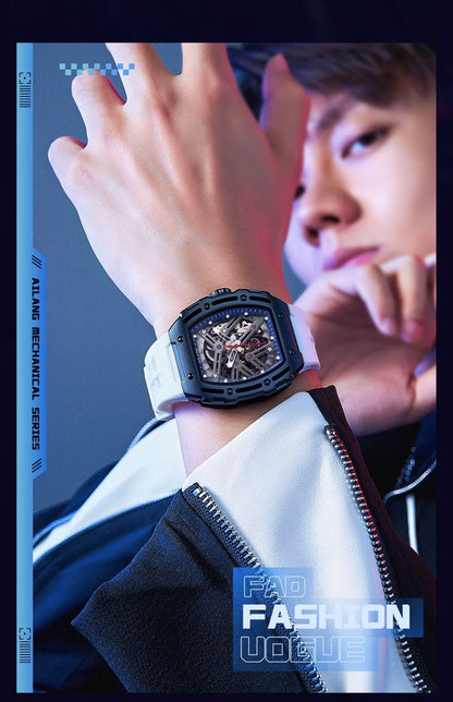 AI Lang new watch Richard automatic mechanical watch hollow-out barrel-shaped foreign trade live broadcast popular one-piece delivery