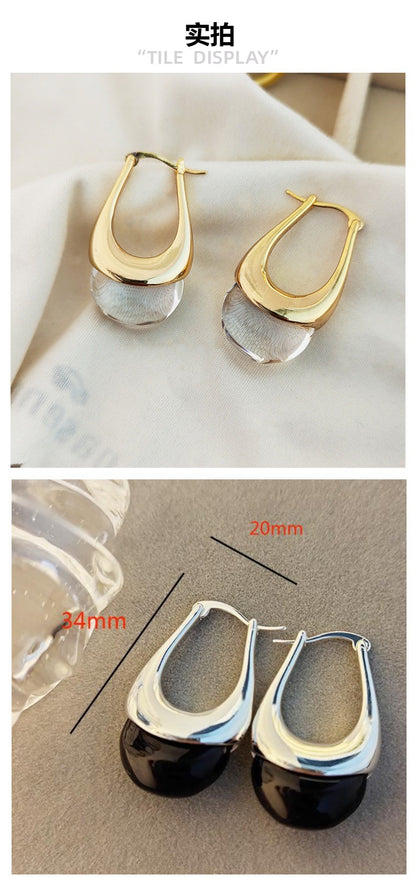 Simple New Trim Qiao Huan European and American Blogger Same Style Glaze Water Drops High-end Commuter Bag Earrings Earrings for Women