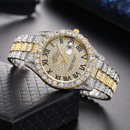Tiktok Hot-Selling Fashion Casual Men's Watch Full Diamond Watch Men's Factory Price Direct Sale Complete Colors