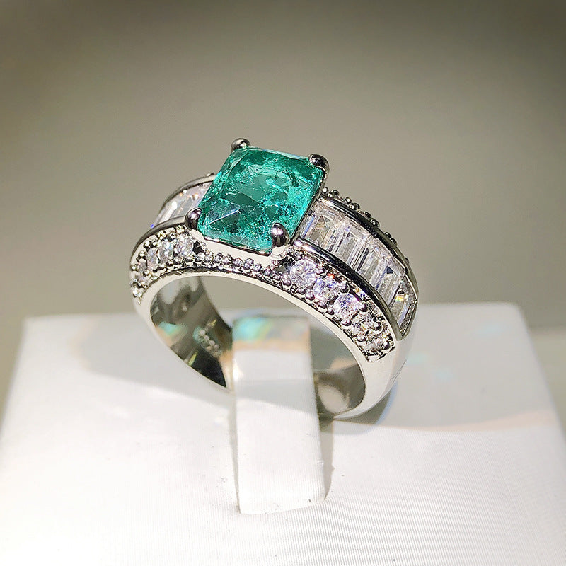 Shein supply inlaid high carbon Seiko quality princess square Paraíba ring female wholesale r8108