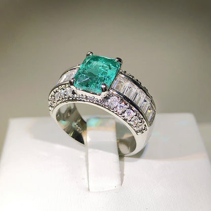 Shein supply inlaid high carbon Seiko quality princess square Paraíba ring female wholesale r8108