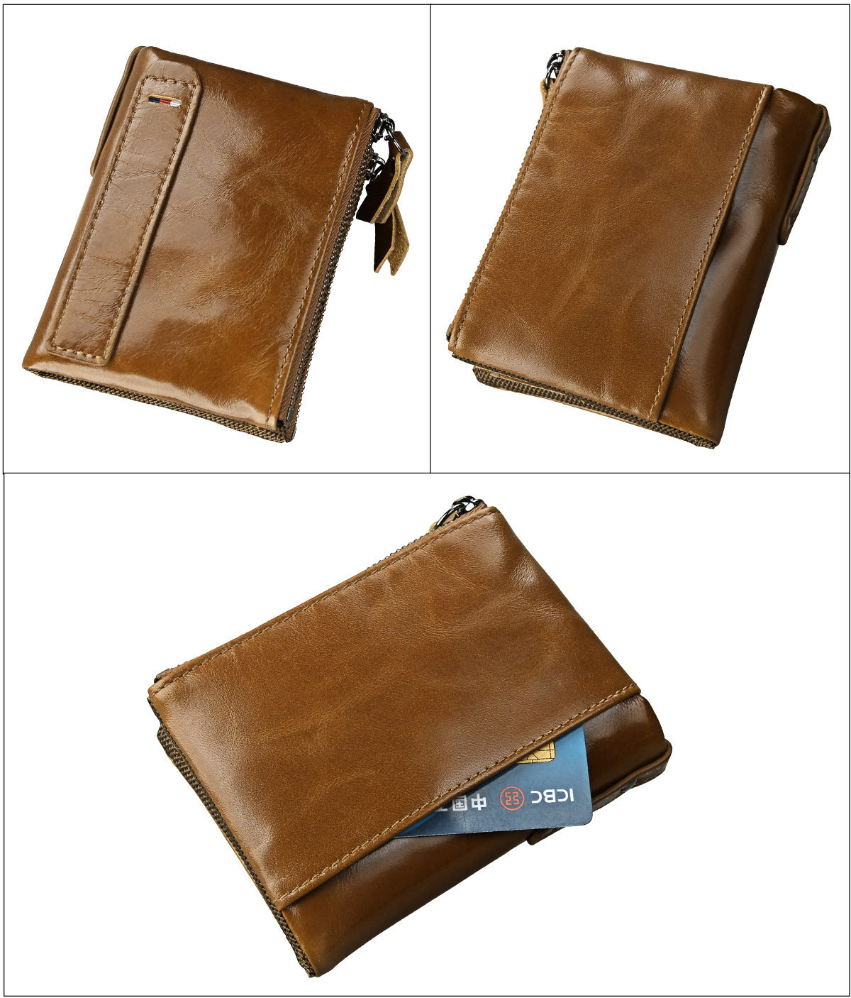 Crazy Horse Cowhide Men's Wallet RFID Anti-theft Brush Cowhide Short Men's Ticket Clip Wallet Double Zipper Coin Purse
