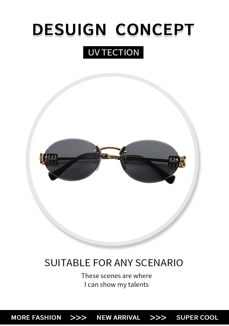 Frameless Letter Sunglasses with a High-End Feel, Personalized Metal Street Style Sunglasses, Retro Internet Celebrity Street Style, Trendy Sweet and Cool Hot Girl Sunglasses