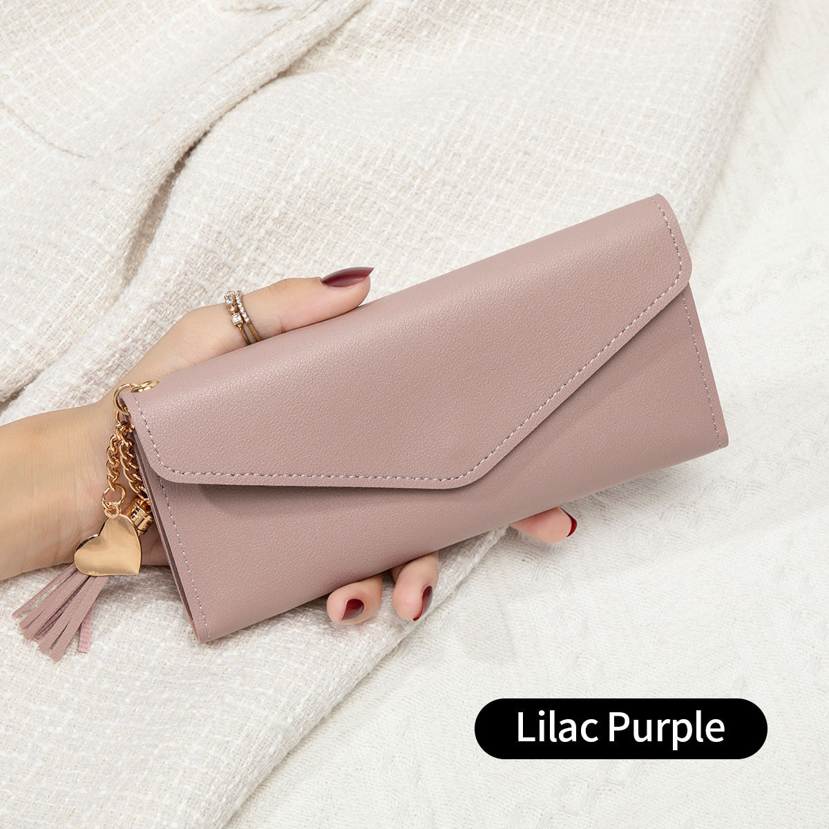 Korean Style Simple Three-fold Women's Long Wallet Fashionable Tassel Pendant Clutch Small Group Portable Multi-functional Coin Purse