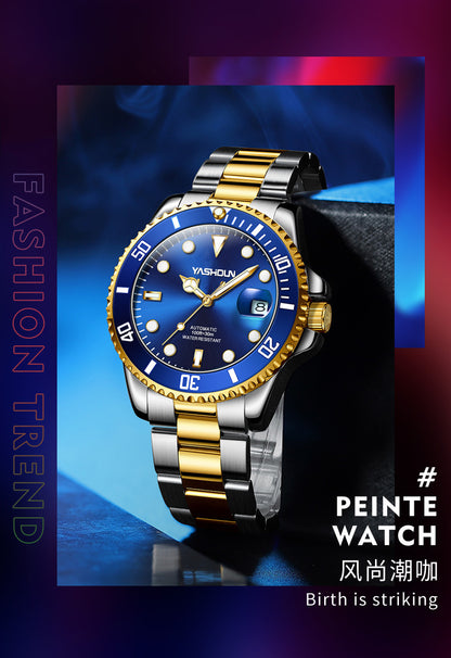 Ashi ton new steel band men's watch hollow automatic mechanical watch calendar waterproof foreign trade men's watch wholesale