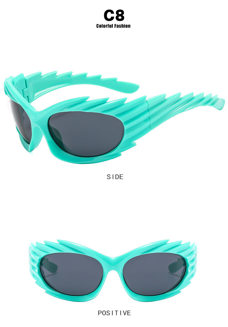Barbed Hedgehog Sunglasses Y2K European and American Personalized Wings Cycling Sunglasses Concave Shape Ins Trendy Sunglasses for Women