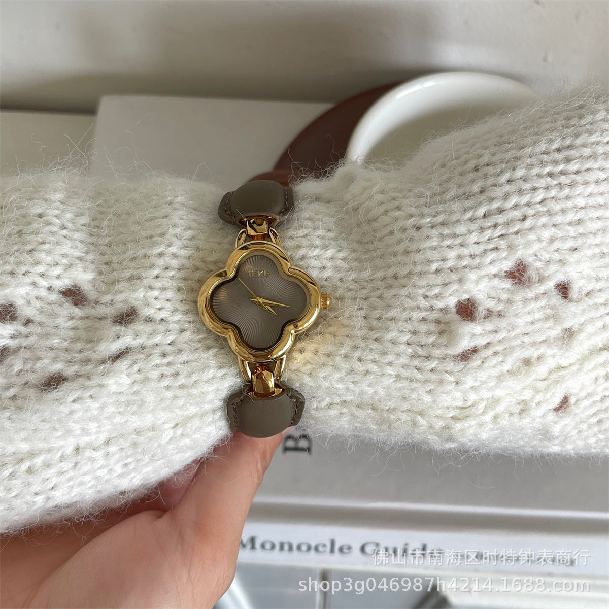 IEKE Fashion Light Luxury Four-leaf Clover Small Chanel Style Leather Bracelet Watch Women's Wristwatch High-end Light Luxury Internet Celebrity Hair
