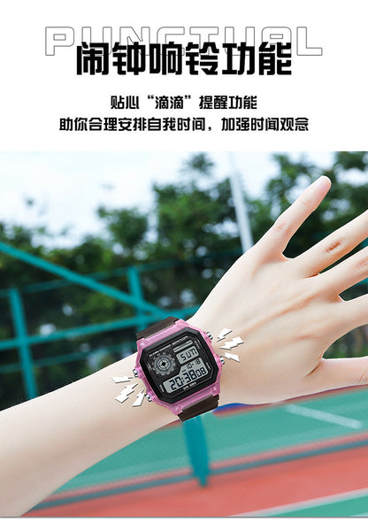 Sanda Hot-selling Square Watch Luminous Waterproof Alarm Student Watch Simple Korean Transparent Sports Electronic Watch