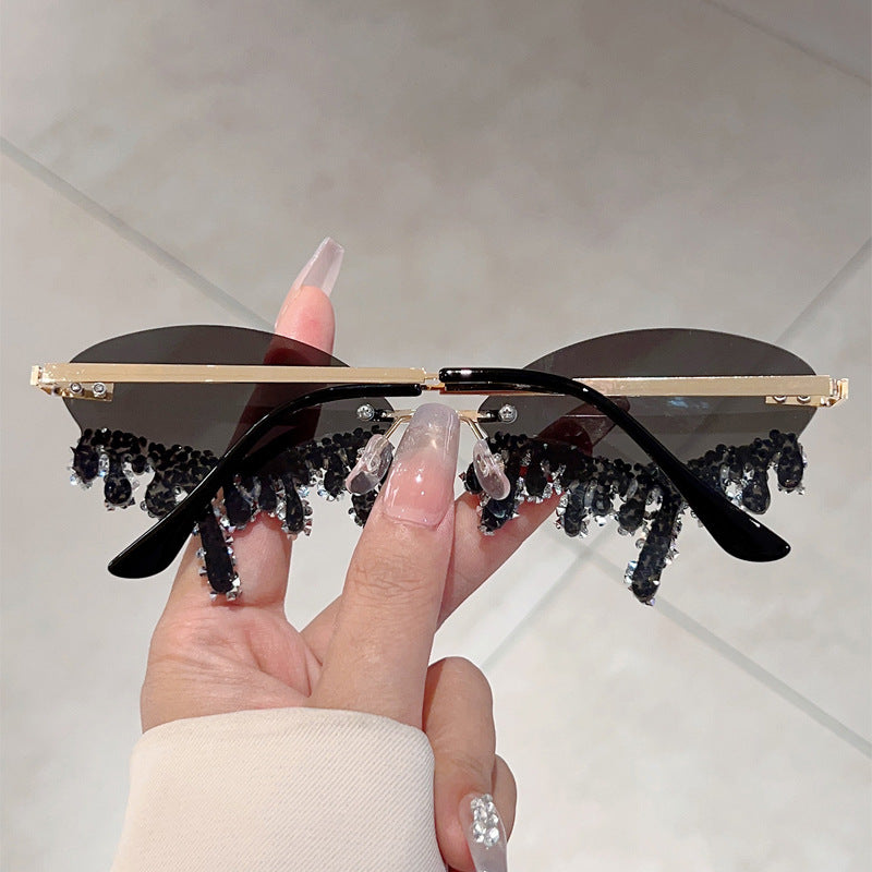 Cross-border New European and American Borderless Diamond-encrusted Angel Tears Sunglasses Spice Girls Street Shooting Cool Personality Funny Sunglasses