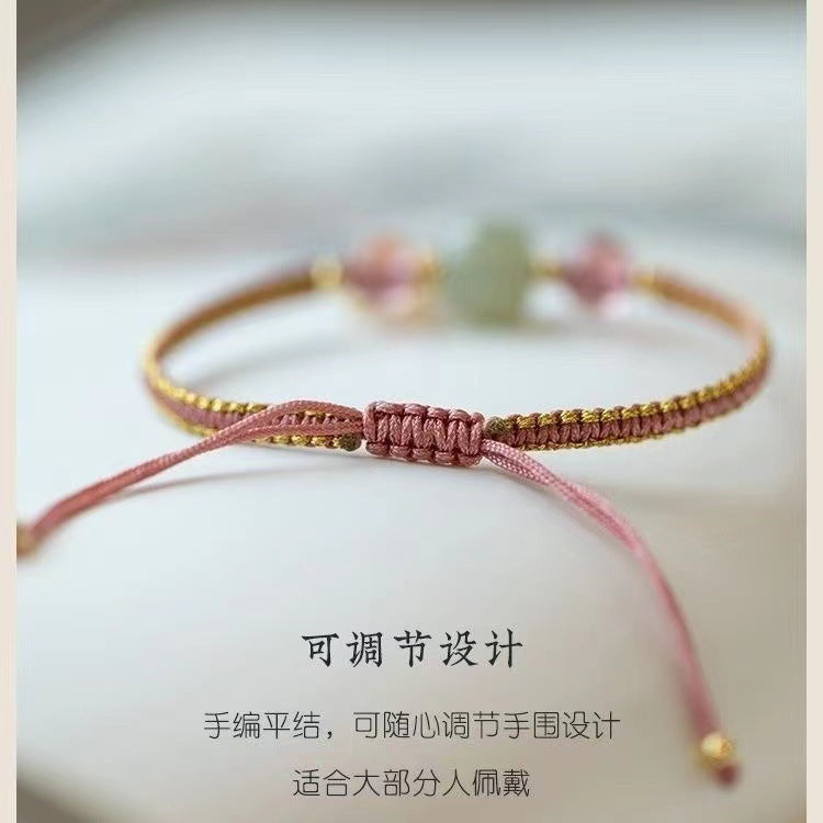 Original Design Strawberry Crystal Transfer Beads Niche Bracelet Chinese Style Adjustable Woven Hand Rope Fu Brand Hand Woven Rope