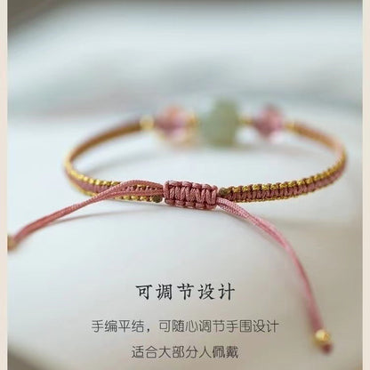 Original Design Strawberry Crystal Transfer Beads Niche Bracelet Chinese Style Adjustable Woven Hand Rope Fu Brand Hand Woven Rope