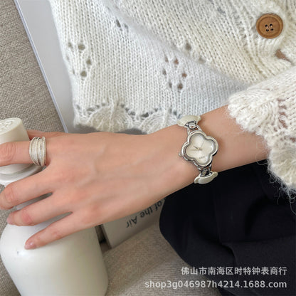 IEKE Fashion Light Luxury Four-leaf Clover Small Chanel Style Leather Bracelet Watch Women's Wristwatch High-end Light Luxury Internet Celebrity Hair