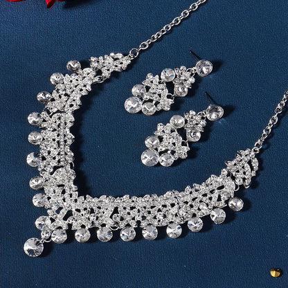 European and American Bride Jewelry Three-piece Suit High-class Dance Wedding Jewelry Alloy Diamond Crown Necklace Earrings suit