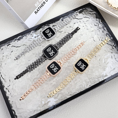 Cross-border Foreign Trade Diamond-encrusted Women's Small Fragrant Style Metal Steel Band LED Watch Fashion Touch Casual Electronic Watch