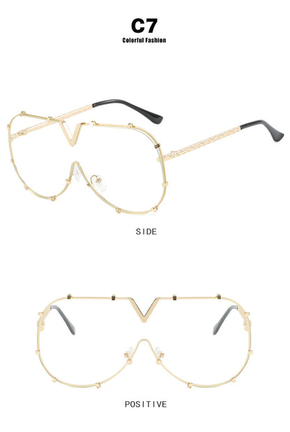 Fashion Metal One-Piece Sunglasses 2024 New Cross-Border European and American V Large Frame Sunglasses Ins Internet Celebrity Sunglasses