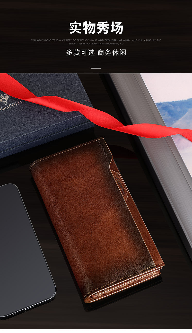 King Paul men's wallet long leather multi card slot fashion retro color hand bag card wallet wholesale