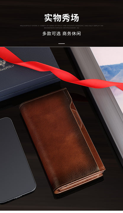 King Paul men's wallet long leather multi card slot fashion retro color hand bag card wallet wholesale