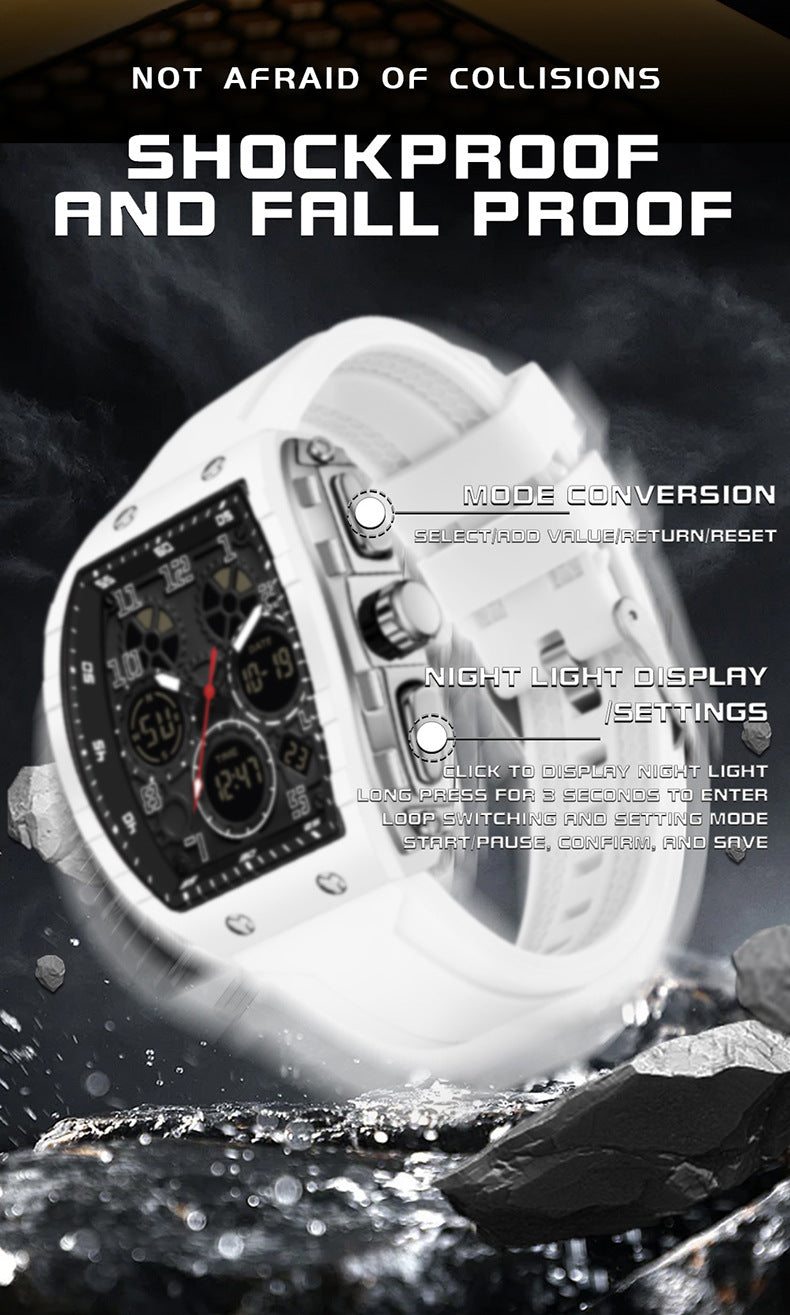 Ofns Fashion Watch Sports Waterproof Watch Barrel-Shaped Multi-Function Luminous Dual-Time Student Digital Watch