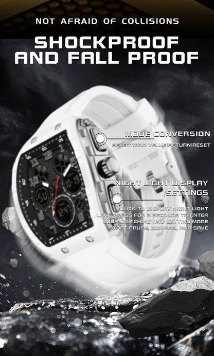 Ofns Fashion Watch Sports Waterproof Watch Barrel-Shaped Multi-Function Luminous Dual-Time Student Digital Watch