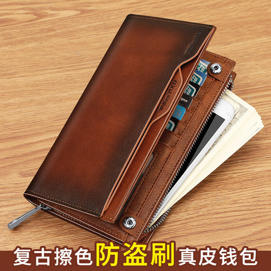 King Paul men's wallet long leather multi card slot fashion retro color hand bag card wallet wholesale