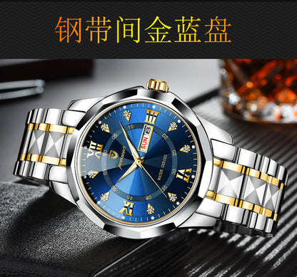 FOURRON brand imitation mechanical hollow-out transparent men's watch butterfly buckle steel belt luminous waterproof calendar Diamond